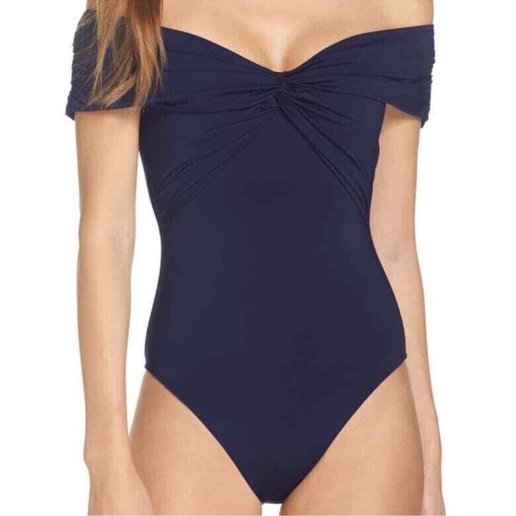 Trina Turk Off Shoulder Twist V Neck Swimsuit - Picture 2 of 5
